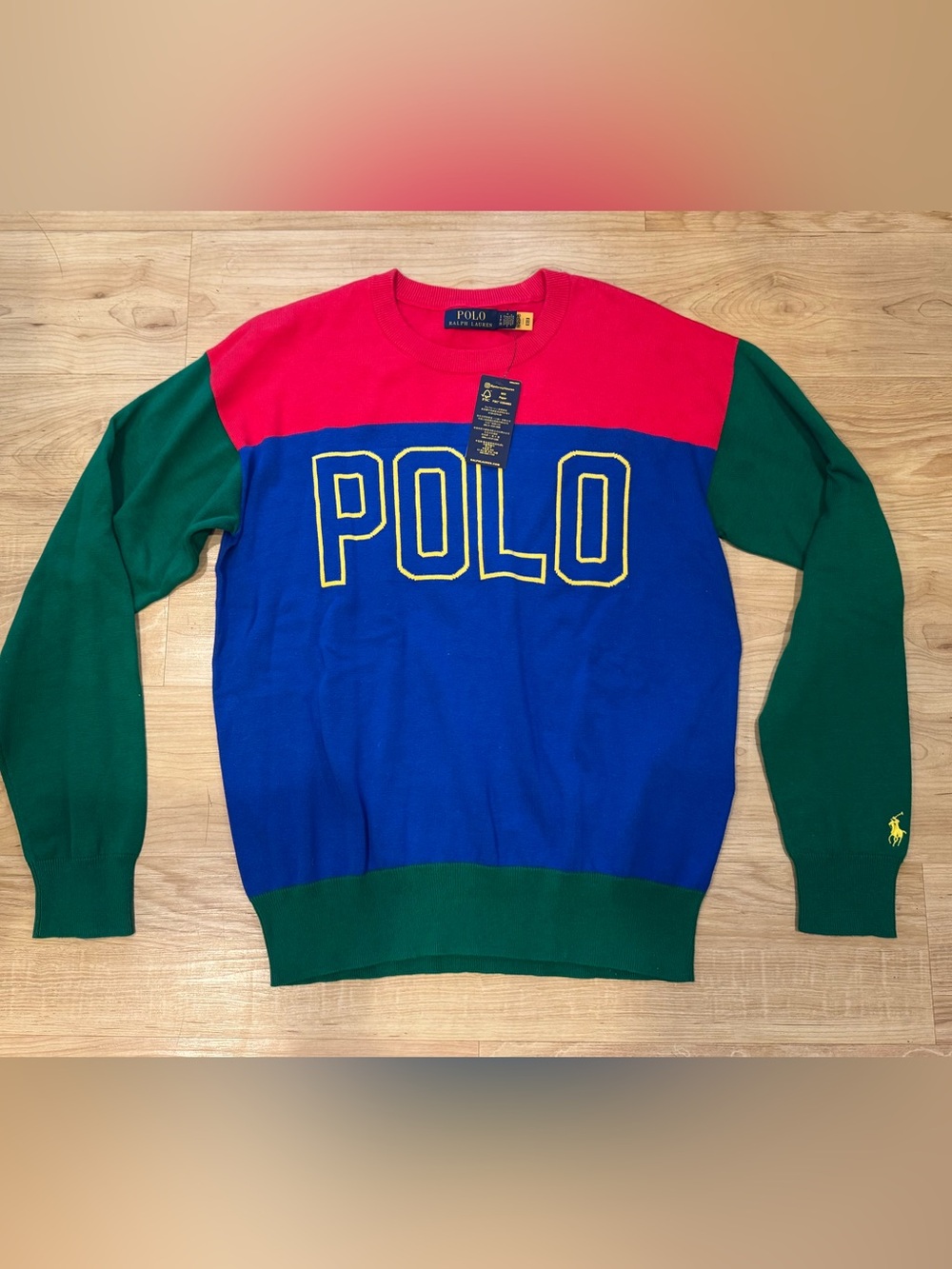 Polo Ralph Lauren Men’s Spellout Print Colorblock Cotton Crewneck Sweater NWT S